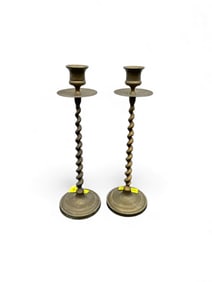 Pair of 19th Century Brass Candlesticks with Twisted Stems