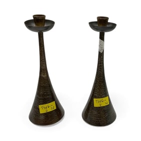 Pair of Hammered Metal Candlesticks