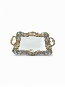 Antique French Champlevé Cloisonne Mirrored Tray