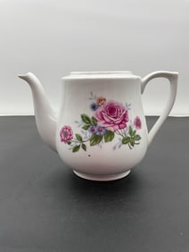 Vintage Floral Porcelain Teapot with Pink Rose Design