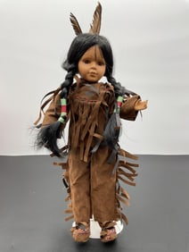 Porcelain Doll in Native American-Inspired Outfit