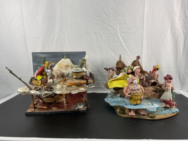 Handcrafted Folk Art Clay Sculptures - Signed by Artist