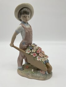 VERY RARE Lladro Figurine – Girl with Wheelbarrow of Flowers 1283