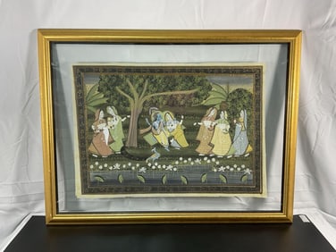 Traditional Indian Mughal-Style Painting on Silk or Paper