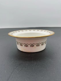 Limoges Porcelain Berry or Dessert Bowl with Pink Floral Garland and Gilt Rim