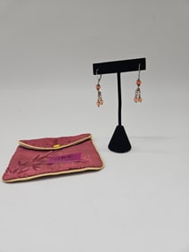 Pair of Beaded Dangle Earrings with Coral and Silver Accents