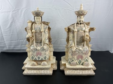Carved Bone King & Queen on Throne