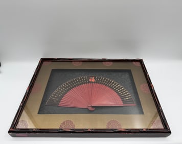 Framed Asian Fan with Calligraphy