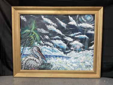 Seaside Heron by D. Tynes Gibson(American, b.1985) Oil on Canvas