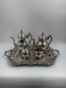 Ornate Silver-Plated 5-Piece Tea & Coffee Service Set with Tray