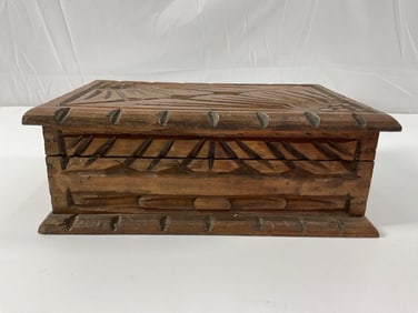 Antique Hand-Carved Wooden Trinket or Jewelry Box
