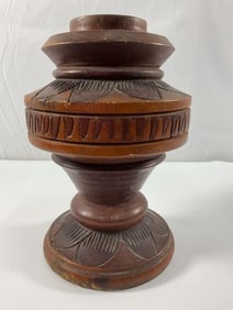 Hand-Carved Wooden Decorative Pedestal or Candle Holder
