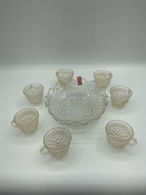 Pressed Glass Punch Bowl with 8 Matching Cups
