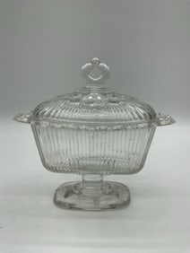 Antique Ribbed Pattern Glass Covered Compote