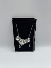 Modernist Silver-Tone Statement Necklace with Geometric Motif