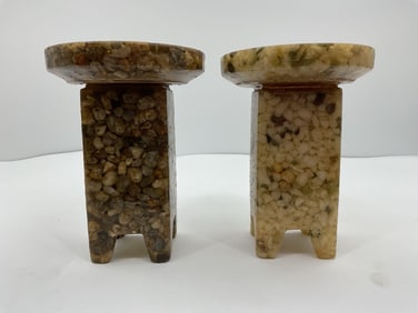 Pair of Vintage Polished Stone and Resin Mini Stools