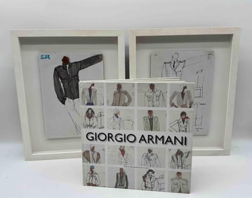 Set of 2 Giorgio Armani Bozzetti Sketches and Book