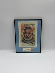Framed Ernest Hemingway 25¢ USA Stamp with First Day of Issue Cancellation