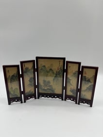 Chinese Folding Table Screen with Landscape Panels