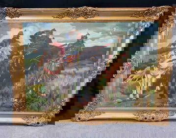 "The Three Bogatyrs"  after Viktor Vasnetsov (Russia, 1848-1926) Oil on Board