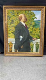 Vladimir Lenin Portrait Oil on Canvas By Fedor Samusev ( Russian, 1913-1983) Oil on Canvas