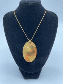 Large Oval Gold Tone Pendant Necklace