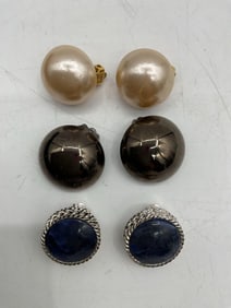 Lot of 3 Pairs Vintage Clip-On Earrings – Pearl, Black Enamel & Silver Tone