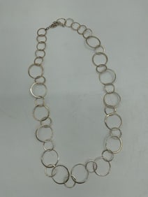 Contemporary Silver Tone Circle Link Necklace