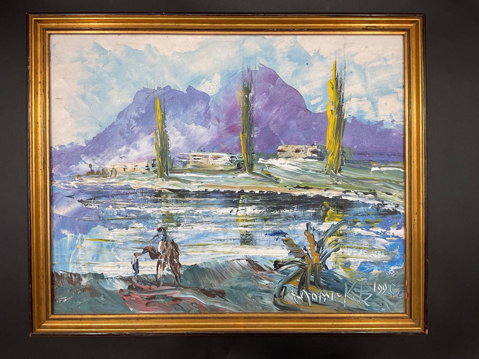 Morris Katz (American, 1932 - 2010) Oil on Board: An original oil painting by Morris Katz, a prolific artist known as the World's Fastest Painter, who gained fame for his speed-painting technique using a palette knife and paper towels. This piece, da