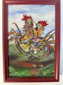 "Rooster Duel" by Nancy Reyes (Cuban) Oil on Canvas