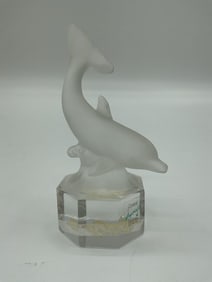 Frosted Goebel Crystal Dolphin Figurine on Faceted Base