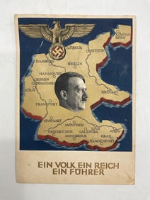 Nazi Propaganda Postcard with Map and Hitler Portrait 1930s