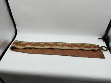 Antique Pull Bell Strap with Embroidered Fabric Trim