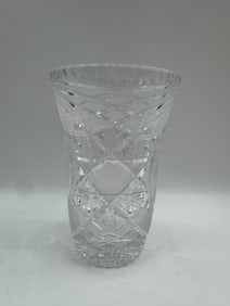 Cut Crystal Glass Vase with Floral Design