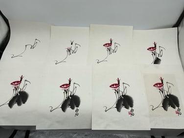 8 stages of printing by Qi Bai Shi (China, 1864-1957) Woodblock