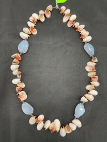 Shell and Blue Agate Beaded Necklace