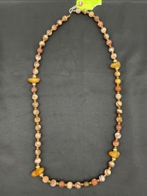 Jasper Citrine Pearl and Brass Beaded Necklace