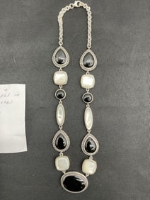 Sterling Silver Necklace with Black Onyx and Mother of Pearl