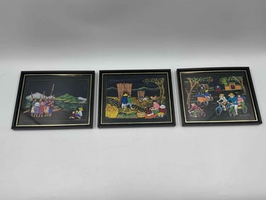 Set of Framed Taiwan Folk Art Scenes