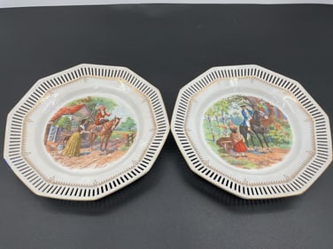 Schumann Bavaria Reticulated Wall Plates with Equestrian Scenes