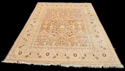 Hand-Knotted Hand-Spun Silk Persian-Style Rug