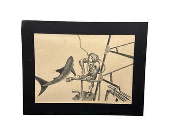 "Diver and Shark" by  Garland Stafford (American) Lithograph
