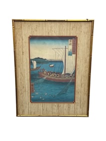 "Flatfish Netting and Fish Boats, Wakasa Province" by  Utagawa Hiroshige (Japanese) Woodblock print