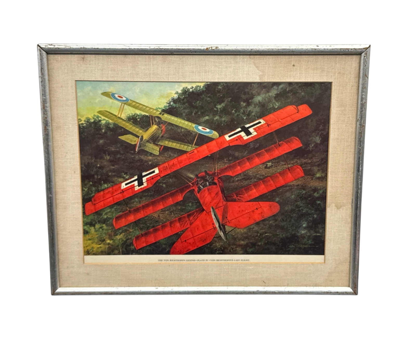 "Von Richthofen's Last Flight" by James Deneen ( American, 1930-2012): his is a rare opportunity to acquire a vintage aviation art print by the noted artist J.B. Deneen. Titled "