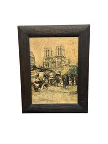 "Booksellers at Notre Dame" by Luigi Kasimir (Austrian, 1881–1962) Etching