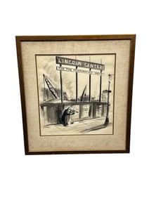 "Lincoln Center Construction" by Barney Tobey (American, 1906–1989) Original Pen & Ink Drawing