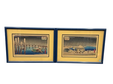 Pair of Framed Japanese Woodblock Prints, Utagawa Hiroshige Style