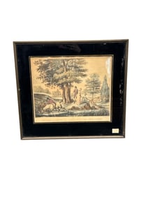 Antique Hand-Colored Engraving by Carle Vernet: "La Pêche à la Ligne" (Angling/Fishing Scene), c.