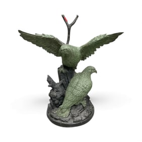 Large Bronze Eagle Sculpture with Outstretched Wings and Perched Eagle, Monumental Wildlife Art