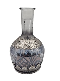 Antique Silver Overlay Cut Glass Decanter
